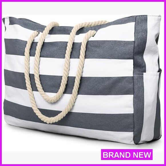 Handbags - Large Waterproof Beach Tote Bag Zipper Closure Travel Essential Foldable